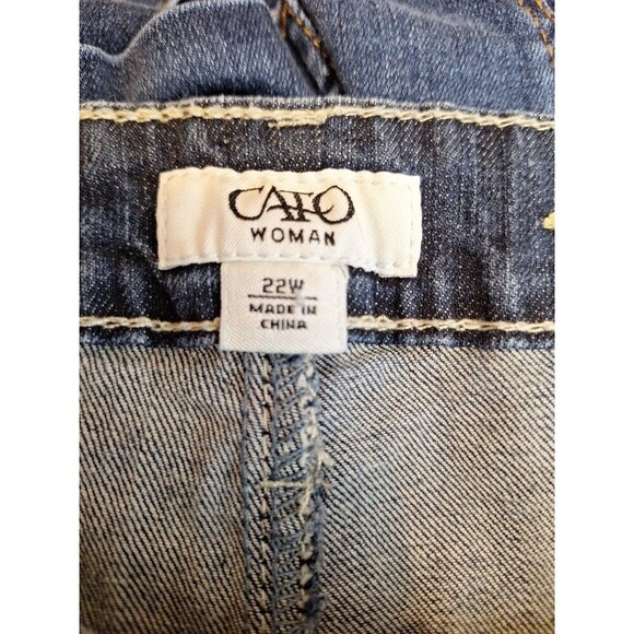 Cato Woman 22W Distressed Destroyed Jeans Pockets Logo Stretch Straight Leg Blue - Picture 9 of 11